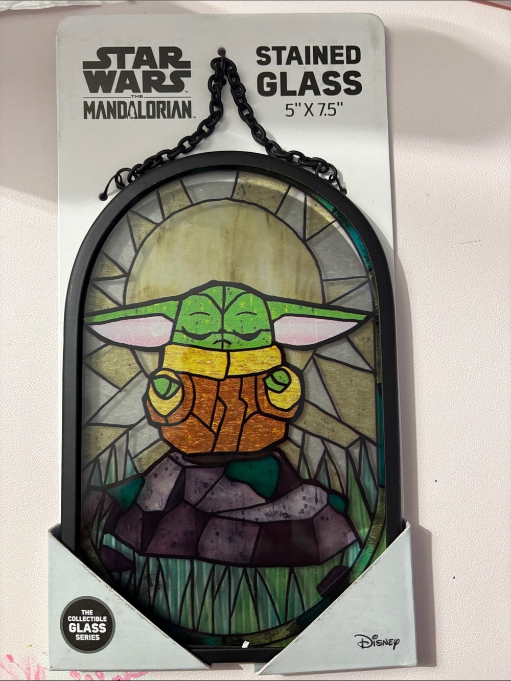 Disney The Mandalorian Grogu Stained Glass Panel in Green, Brown, Yellow